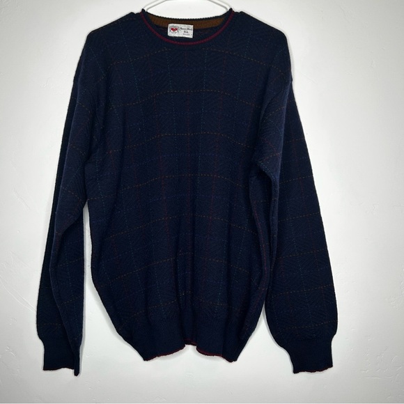 Homer Reed Ltd Denver Navy Wool Sweater Windowpane Knit Size Medium - Picture 1 of 8